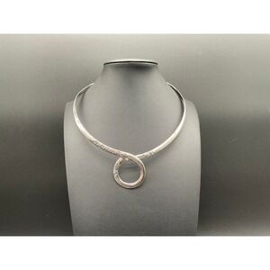 Sarda‎ Sterling Silver Artisan Collar Necklace with Scrollwork Loop Pendant